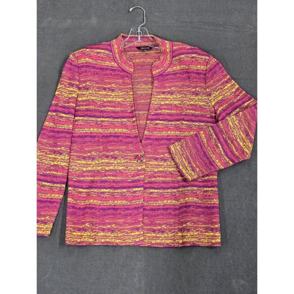 Misook Jacket Long Sleeve V-Neck One Button Pink Yellow Women's Size LP Summer - Picture 1 of 7